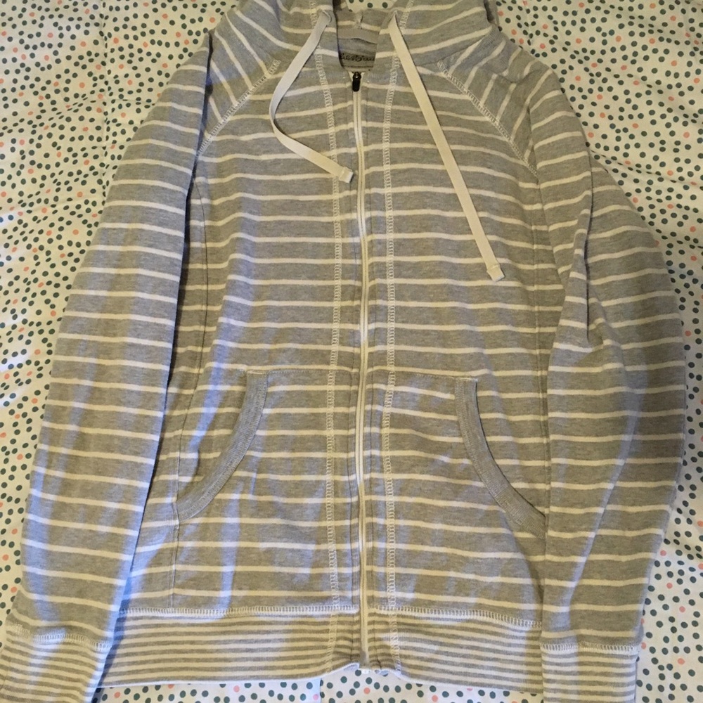 Eddie Bauer grey and white striped sweater size xs